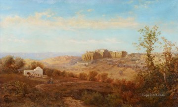 Way to Bethlehem with Moab Mountain Range with R Gustav Bauernfeind Orientalist Oil Paintings